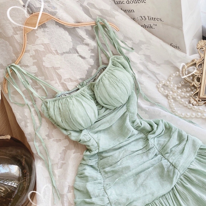 Đầm cột dây nhún eo dáng xoè