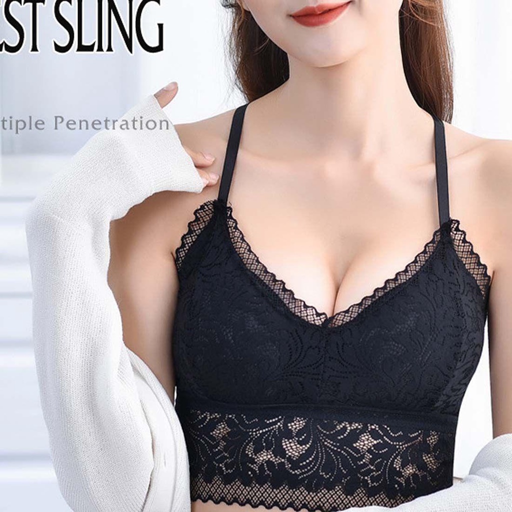 Áo Lót Thể Thao Quấn Ngực Phối Ren Dây Chéo Lưng Gợi Cảm