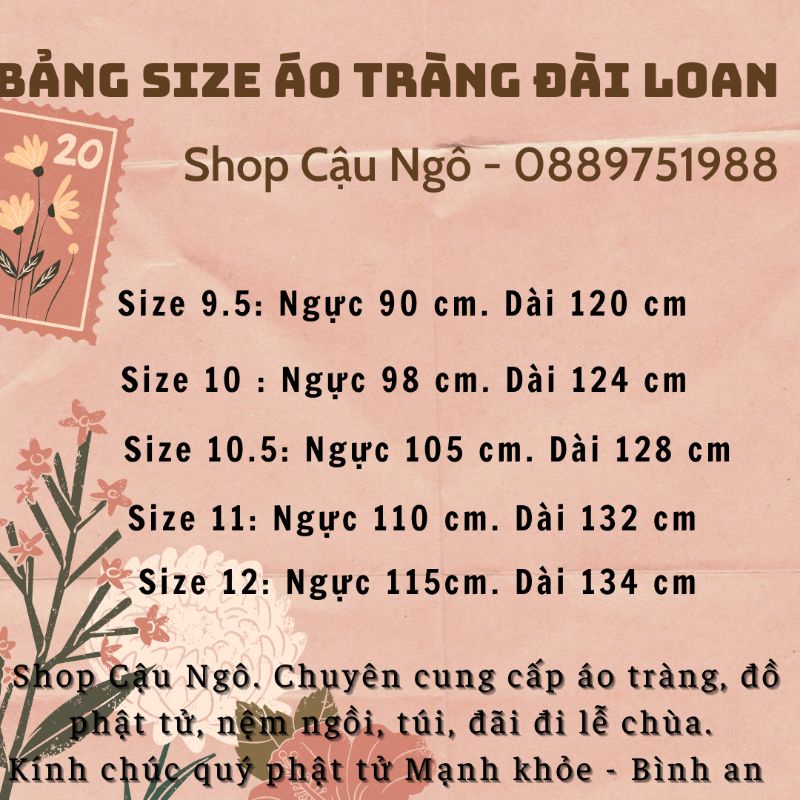 Áo tràng đài loan nam, nữ cho phật tử