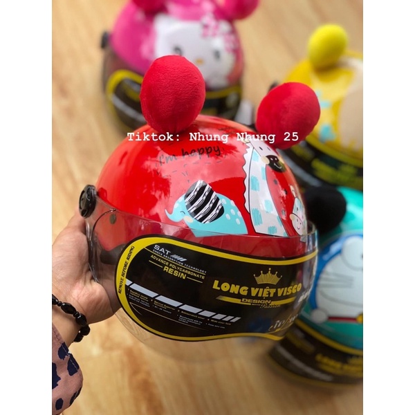 Mũ bảo hiểm lót nâu có kính cho bé 1-6tuổi chính hãng, Nón bảo hiểm trẻ em màu sắc , Nón hình đáng yêu có kính cho bé