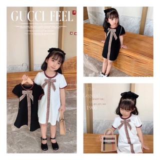Váy đầm cotton viền nơ sọc cho bé gái