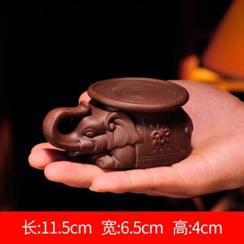 Đôn voi mini cõng ấm trà , chén, chậu bonsai