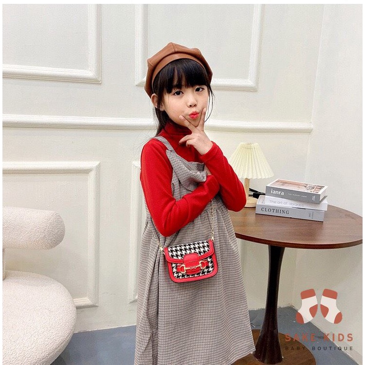 Túi đeo chéo bé gái dễ thương chất vải phối da PU dây xích khóa bấm cực tiện lợi phong cách Hàn Quốc TDXV