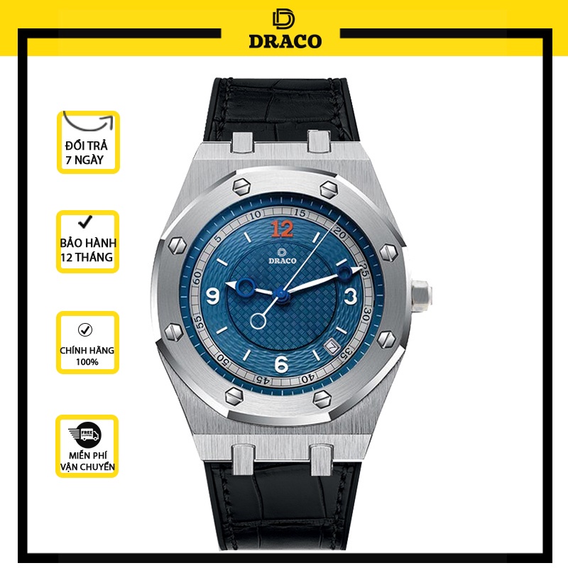 Đồng hồ nam Draco D22-DR05 “Wellerman” xanh kết hợp chất liệu dây da bò màu đen - thời trang nam thể thao