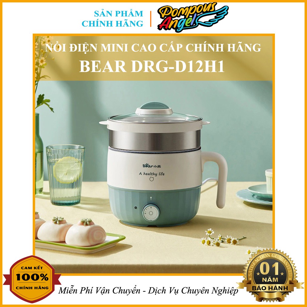 Nồi điện mini đa năng , ca nấu mì BEAR DRG-D12H1 chất liệu chống dính cao cấp bảo hành 12 tháng
