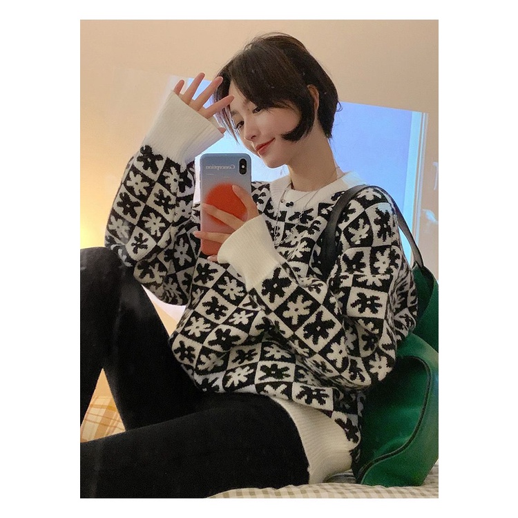 Áo Khoác Len Dáng Rộng Sọc Ca Rô Màu Xanh Dương Sữa Thời Trang Hàn Quốc 2022 Mới Cho Nữ