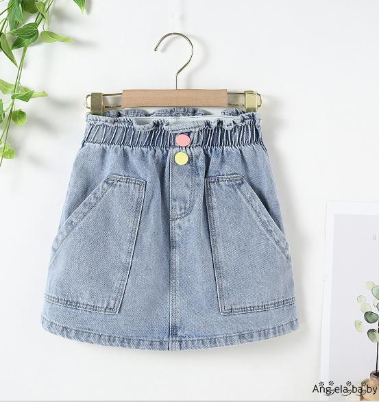 HIAN-Baby Denim Skirt, Summer Girls Solid Color Colored Button Skirt with Slant Pockets (Blue)