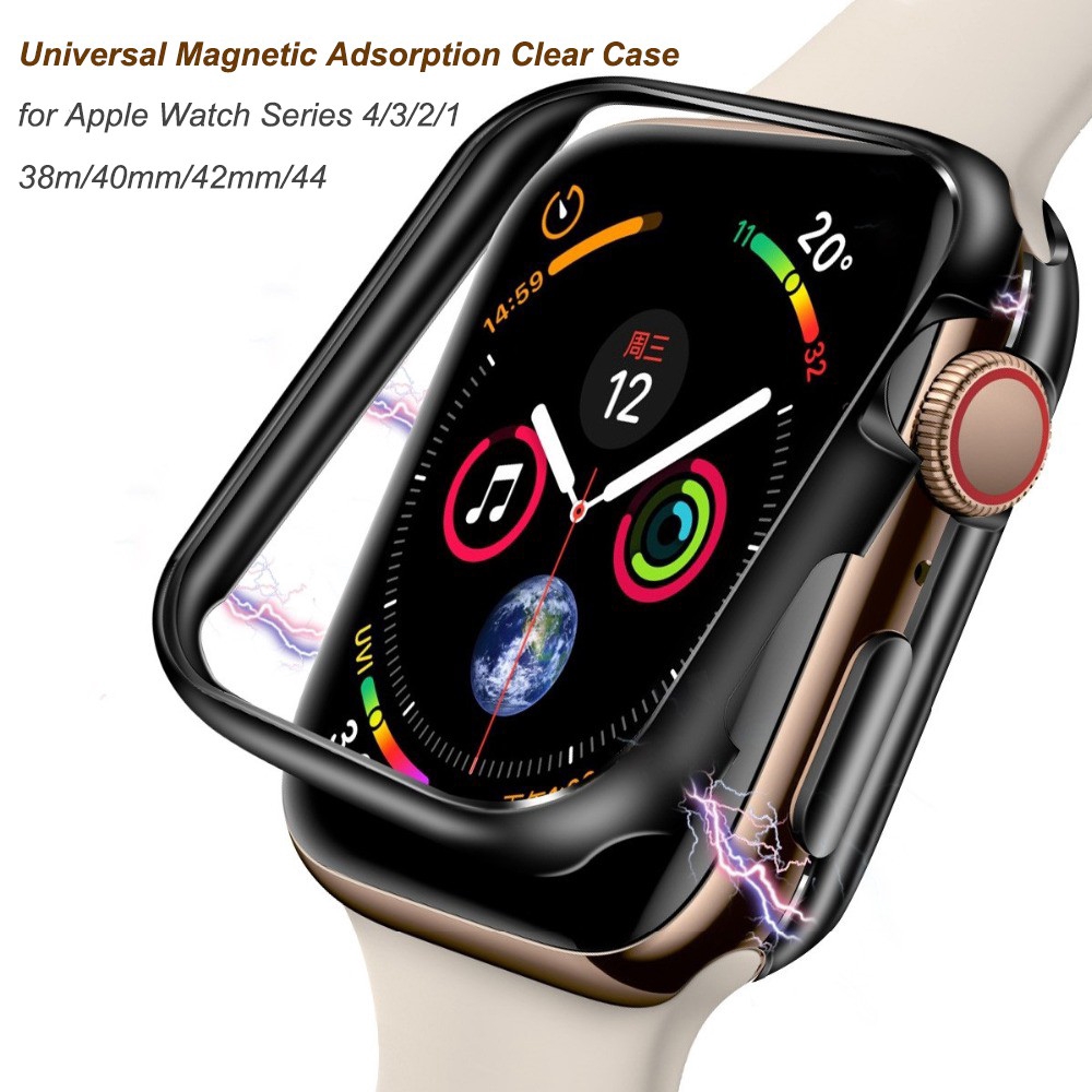 Magnetic Adsorption metal frame Clear Protector Case for Apple Watch Series 4 3 2 1 38 40 42 44 mm