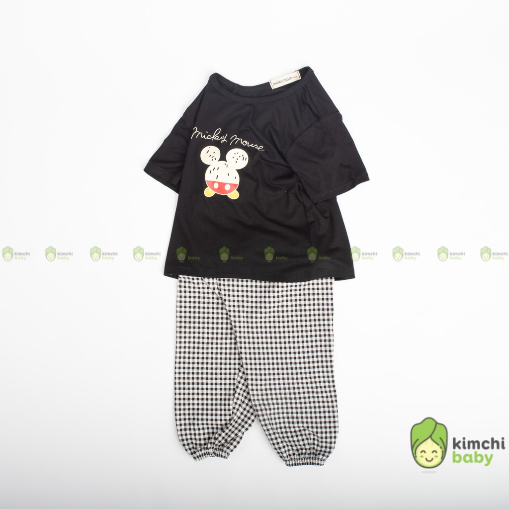 Đồ Bộ Alibaba Cho Bé Gái, Bé Trai Minky Mom Vải Thun Lạnh Hoạ Tiết Mickey Quần Sọc, Bộ Quần Áo Trẻ Em Thu Đông MKMTD2134