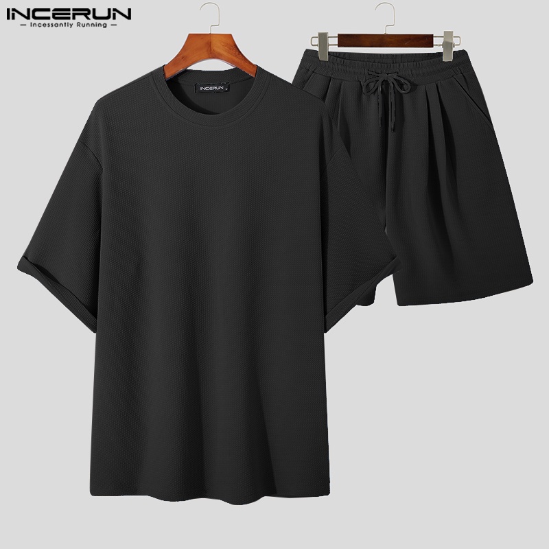 Bộ đồ INCERUN gồm áo ngắn tay với quần ngắn thể thao thời trang cho nam