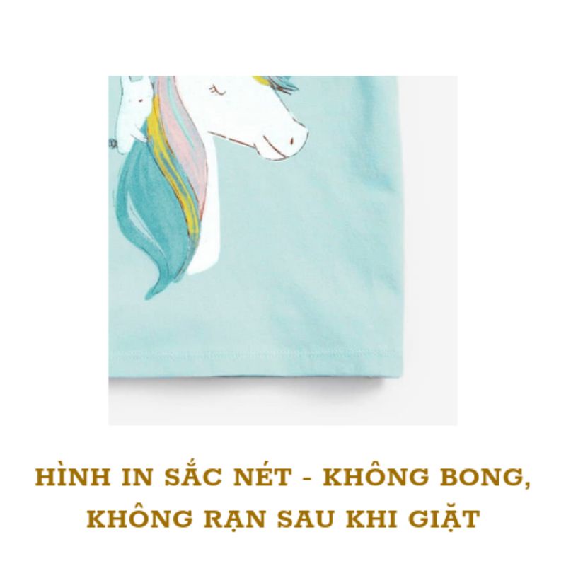 Áo Thun Ngắn Tay Bé Gái Cotton 100% Little Maven Hình Ngựa Pony Xanh Chất Mềm Mát Cho Bé 12-24kg Từ 2-7 Tuổi