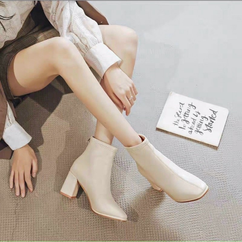 Giày Bốt Lửng Cao Gót Mũi Vuông Phong Cách Hàn Quốc | BigBuy360 - bigbuy360.vn