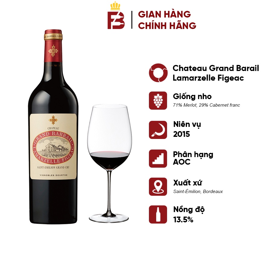 Vang Pháp thượng hạng | BORDEAUX - Vang đỏ Chateau Grand Barail Lamarzelle Figeac 2015, AOC Saint Emilion