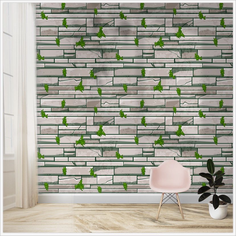 Decal Dán Tường Giả Gạch Dây Leo ( N2 ) | Giấy Dán Tường Chống Nấm Mốc Trang Trí Phòng Dễ Dàng Chùi Rửa
