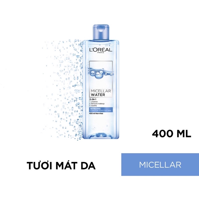 Nước Tẩy Trang L'Oréal Paris tươi mát da 400ml hút sạch bụi mịn dịu nhẹ