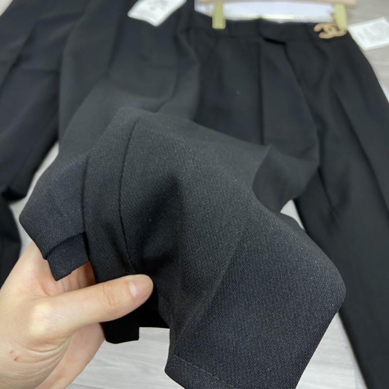 Quần baggy gấu lệch chất tuyết mưa cao cấp Quần dài đen học sinh công sở cạp khuy có túi màu đen