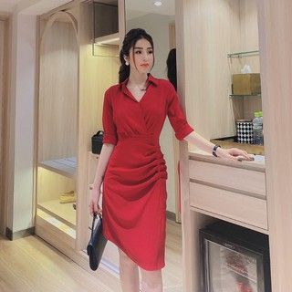 Váy sơ mi đũi Nhật sang chảnh, váy sơ mi nhún eo che khuyết điểm - V111 MIKU