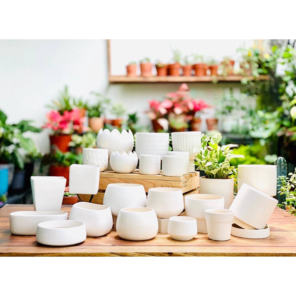 Chậu gốm sứ trồng cây cảnh mini để bàn,cắm hoa khô men mát Bát Tràng kiểu dáng 3 chân cao