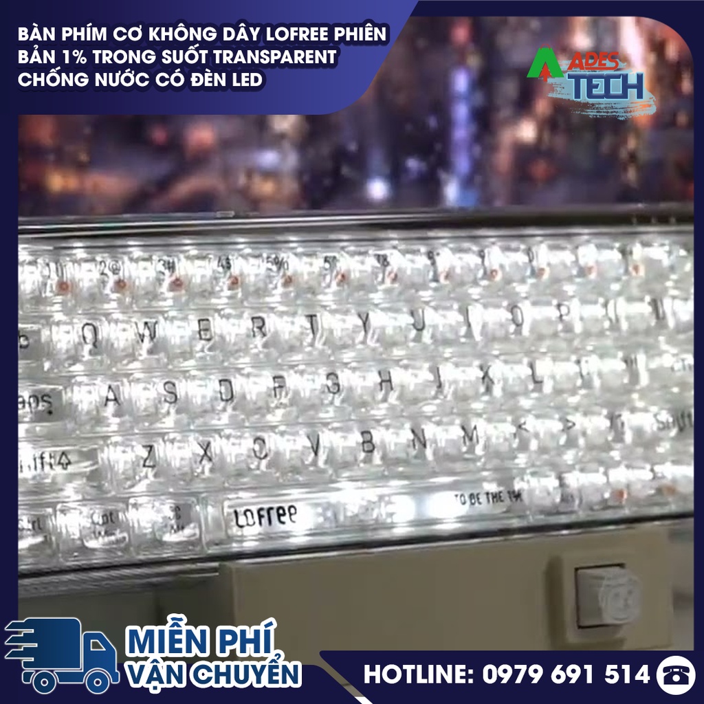 Bàn Phím Cơ Không Dây Lofree Phiên Bản 1% Trong Suốt Transparent Chống Nước Có Đèn LED - Bảo Hành Chính Hãng 12 Tháng