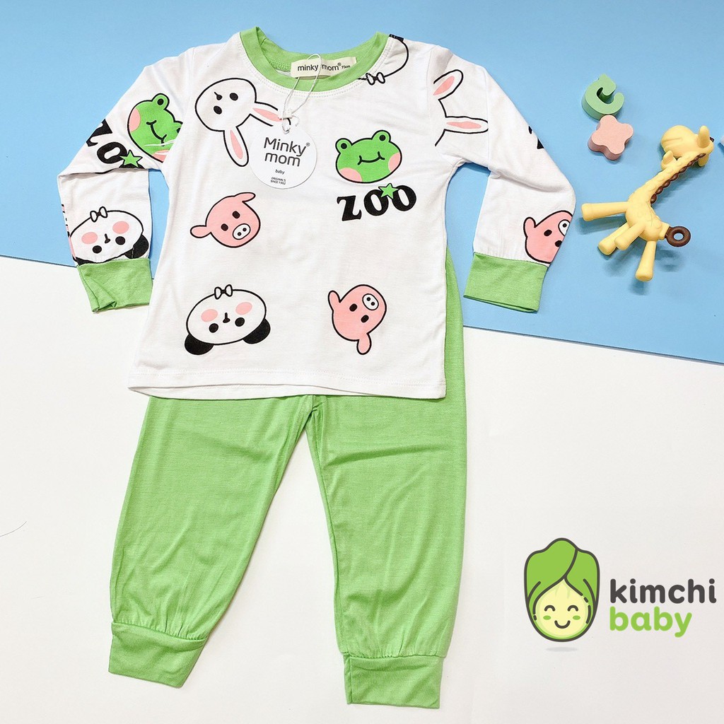 Bộ Dài Tay Minky Mom Chất Cotton Thun Lạnh Họa Tiết Dễ Thương Cho Bé Trai Bé Gái Chính Hãng Đóng Túi Zip MKM23