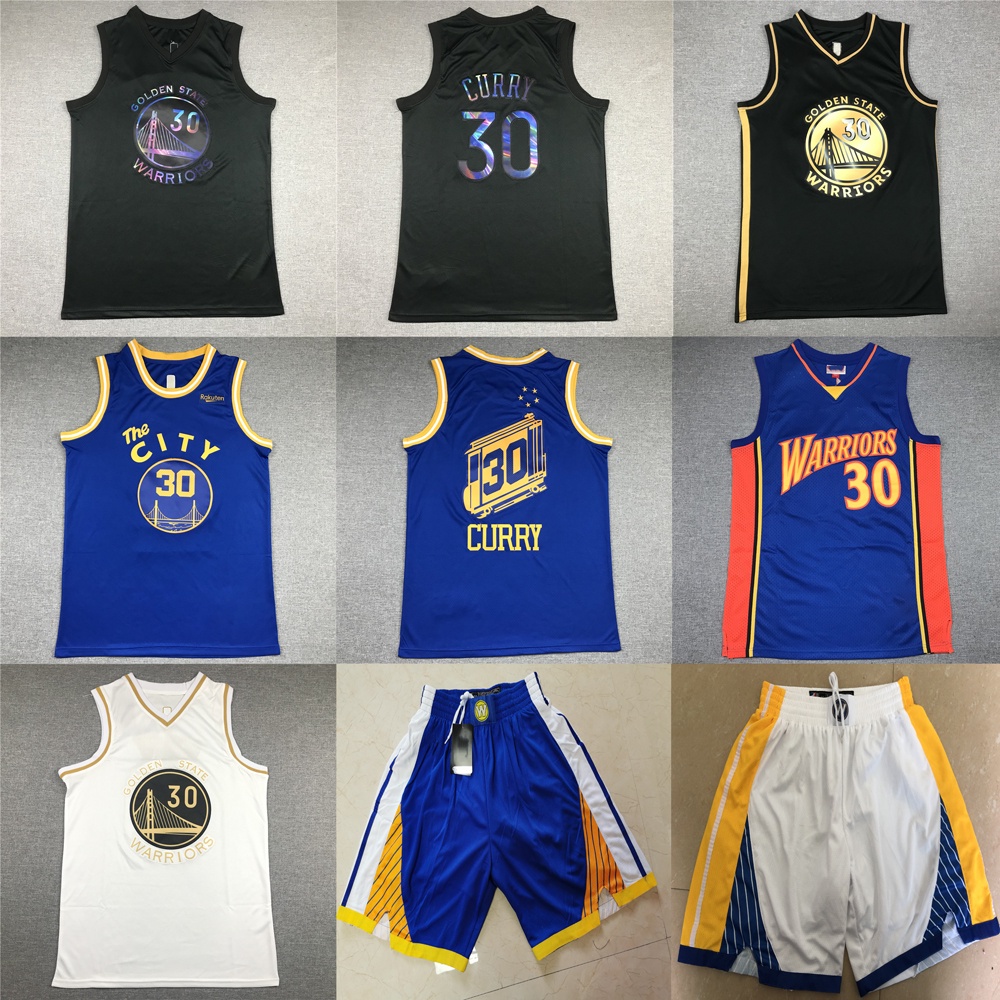Áo Bóng Rổ Nba Gold # 30 Stephen Curry Thêu Hoạ Tiết Vàng Đen Phong Cách Retro