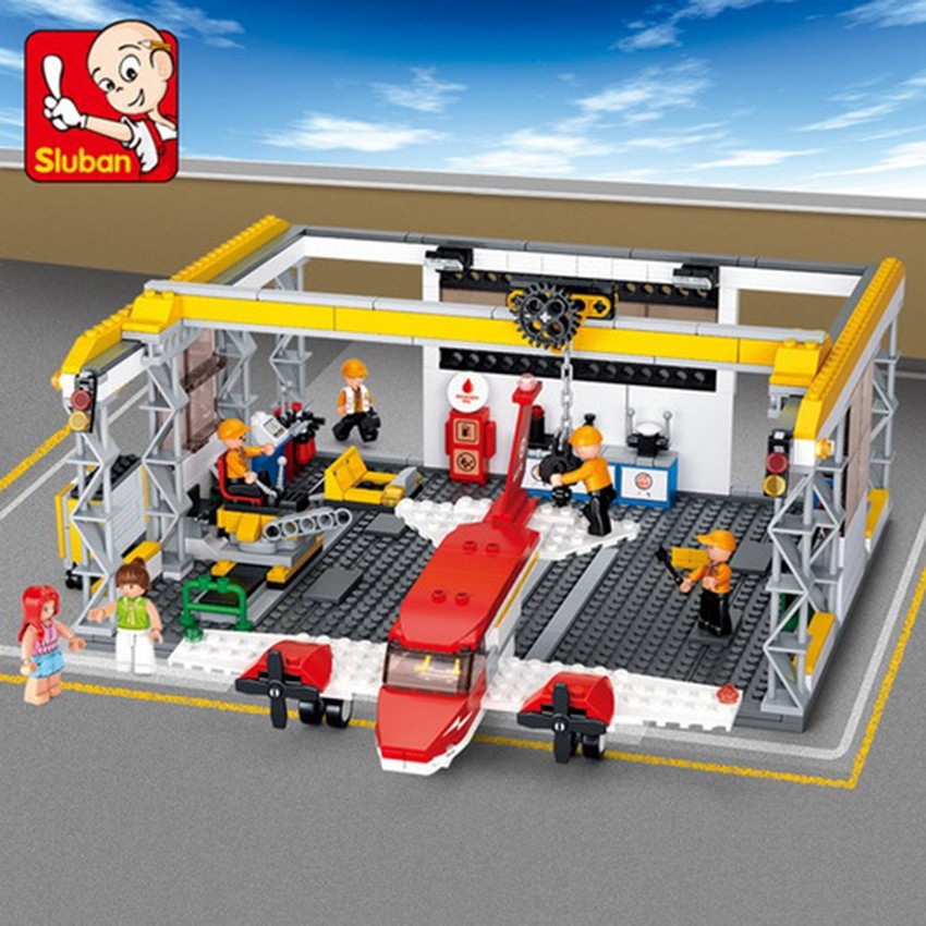 Lego-Bộ lắp ráp trạm bảo dưỡng máy bay SLUBAN M38-B0372, 596 miếng ghép