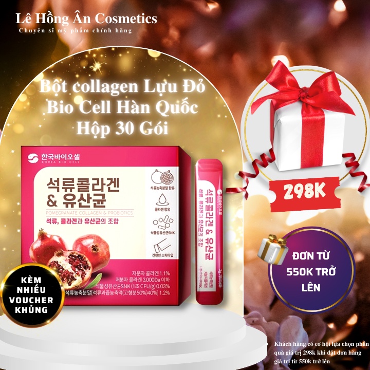 Bột collagen lựu đỏ Bio Cell Hàn Quốc - Hộp 30 gói x 2g