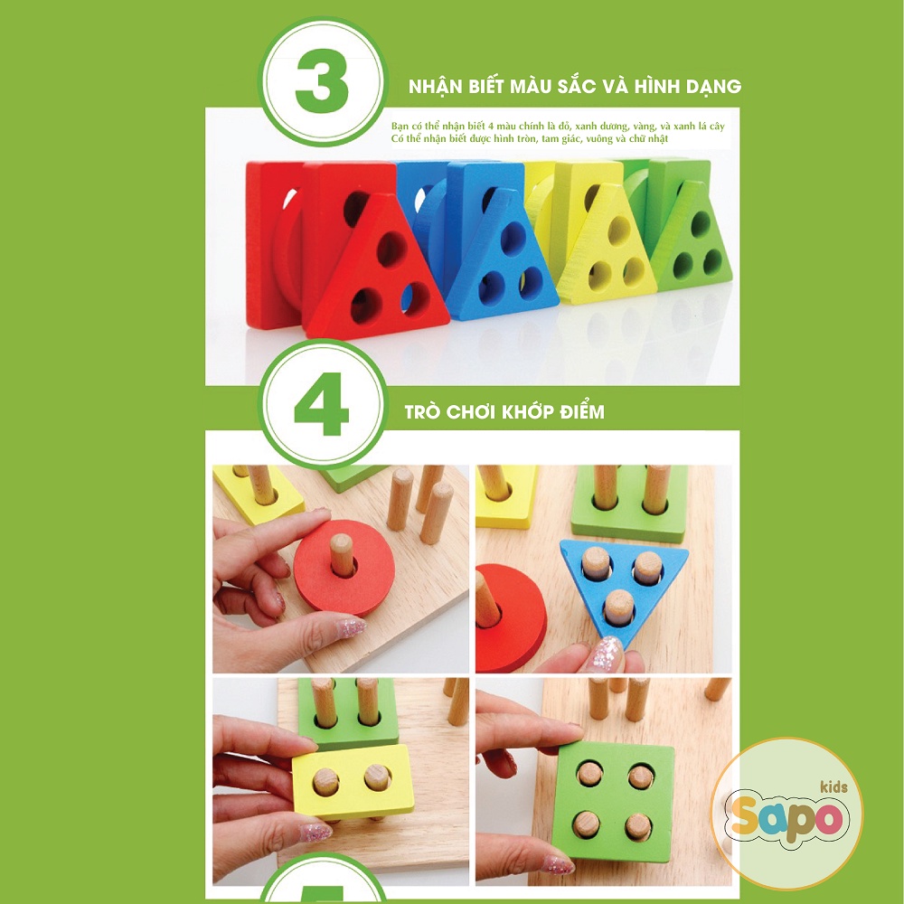 Đồ chơi giáo dục thả hình 4 trụ cột khối gỗ theo phương pháp montessori cho bé SAPO KIDS