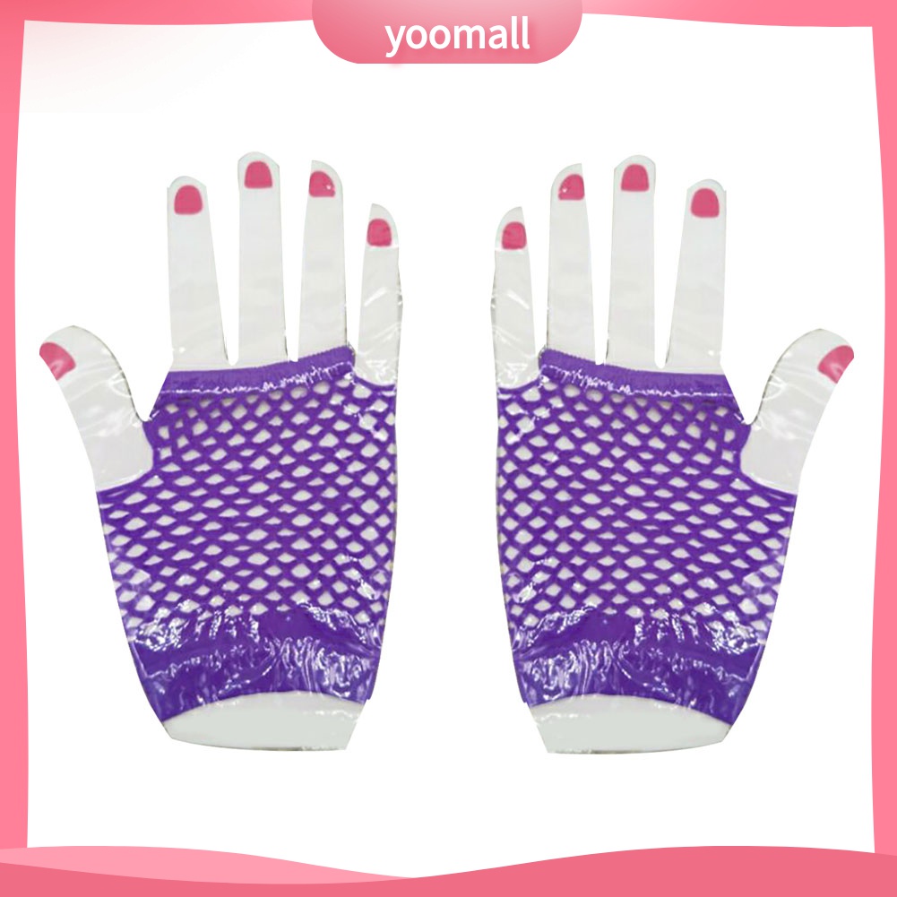 Yomall♡ Găng Tay Lưới Hở Ngón Màu Neon Phụ Kiện Cho Bữa Tiệc Đêm