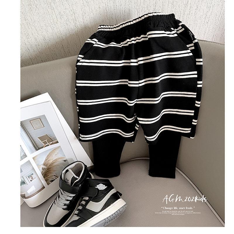 Bộ Áo Sweater Giả Hai Mảnh + Quần Dài Kẻ Sọc Phong Cách Nhật Hàn Thời Trang Xuân Thu Hàng Mới 2022 Dành Cho Bé Trai Mẫu Giáo
