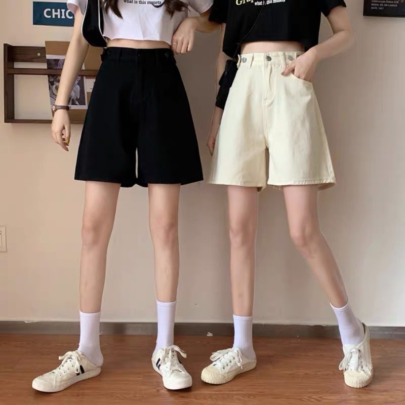 ( Sẵn xanh) Quần shorts jean ống rộng nút thắt ulzzang Quần đùi bò ngố big size ống rộng Có bigsize