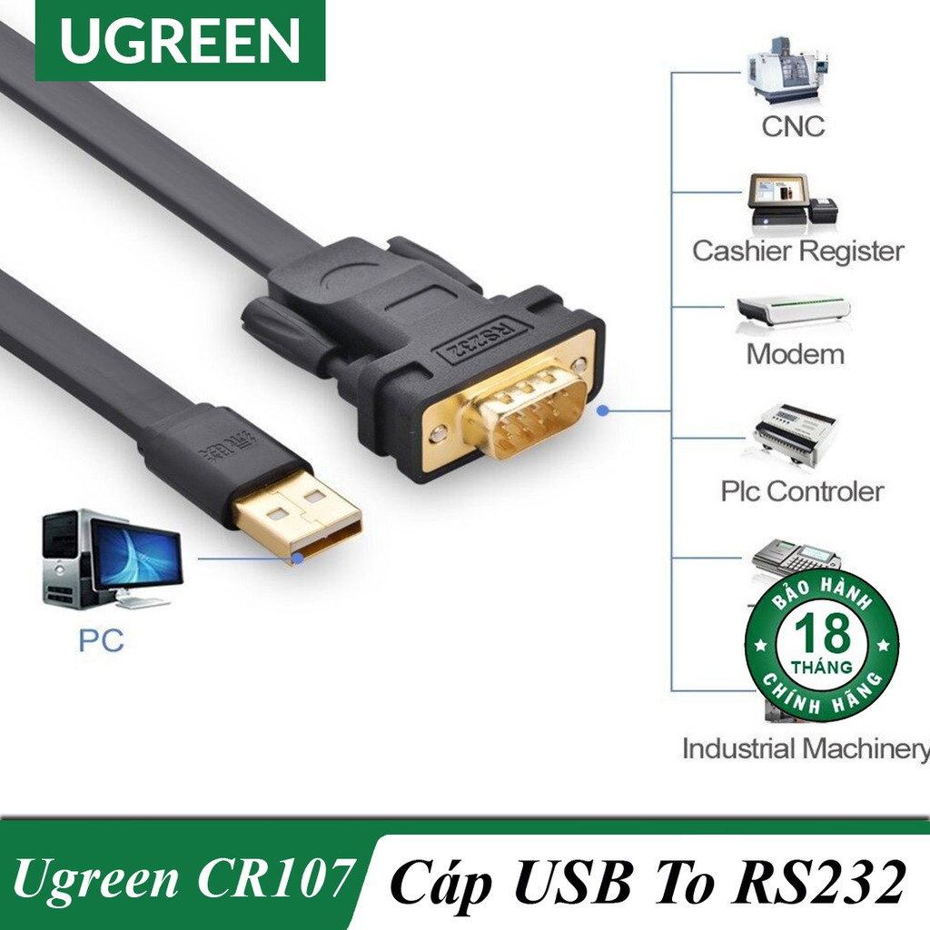 Cáp USB 2.0 to Com 9 Chân  Chính Hãng Ugreen CR107