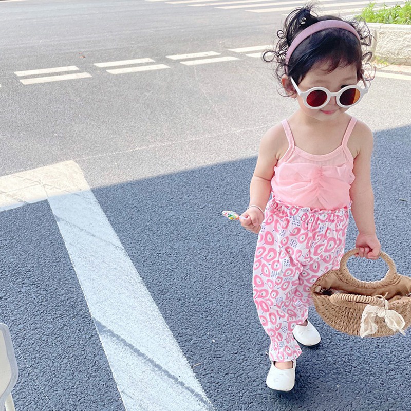 Se7en Bộ Áo Sơ Mi Sát Nách Màu Đất + Quần In Hoa Mùa Hè Hàn Quốc Cho Bé Gái