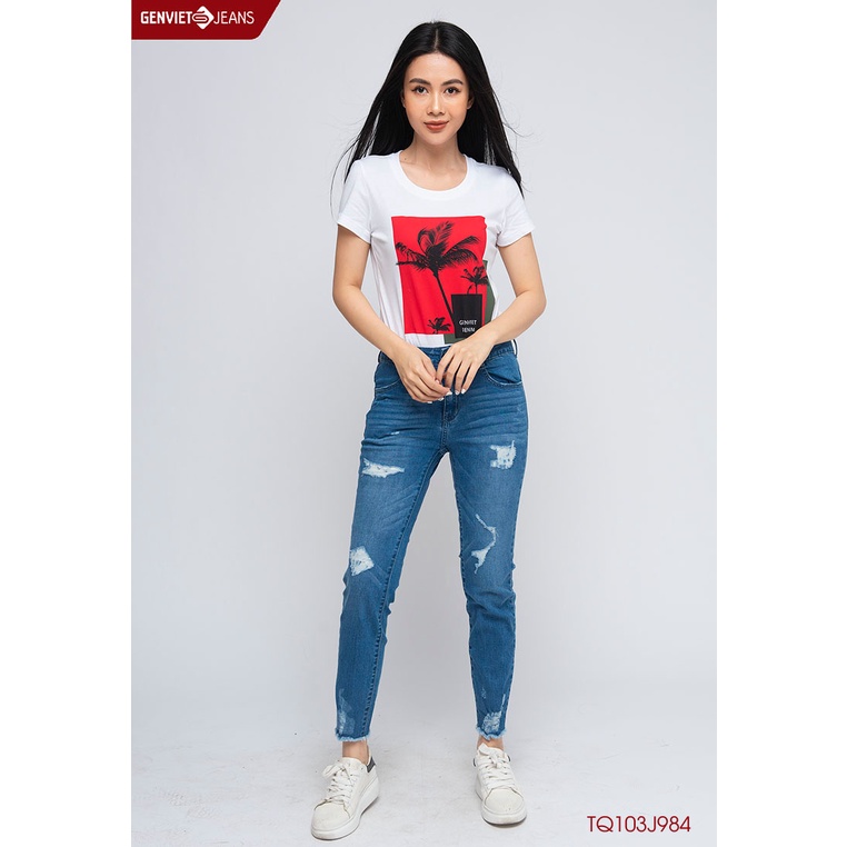 Quần Dài Jeans Nữ Rách GENVIET TQ103J984