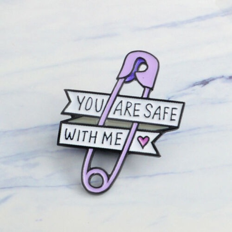Paper Clip Shape Heart You Are Safe With Me Letter Tag Brooches Pin
