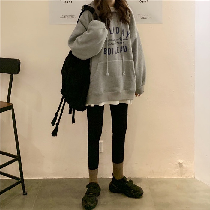 Áo hoodie nữ form rộng dây kéo HOLIDAY 2021, áo hoodie form rộng nữ màu xám, đen thời trang quảng châu chất đẹp | BigBuy360 - bigbuy360.vn