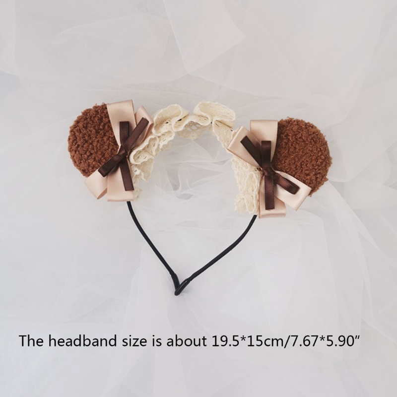 Cài tóc hình tai gấu phối ren đính nơ phong cách lolita cho nữ