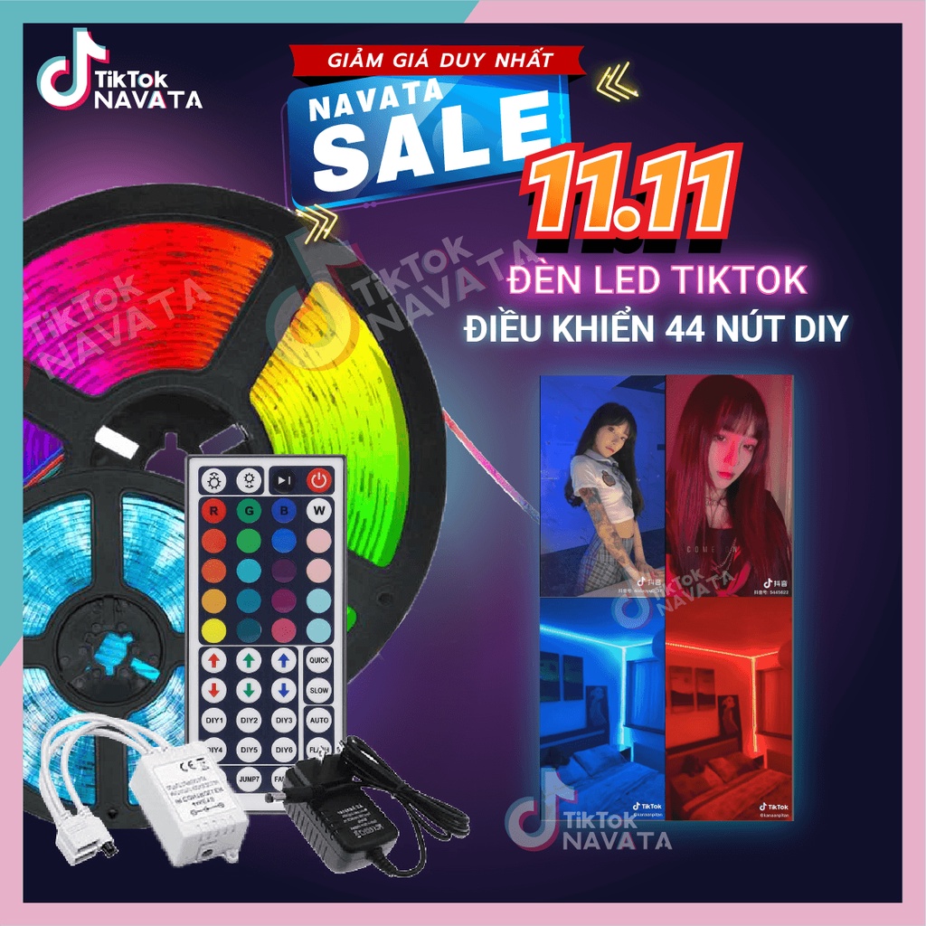 Đèn Led TikTok 5m Mix màu DIY Điều khiển 44 nút RGB Đèn trang trí phòng ngủ quay TikTok