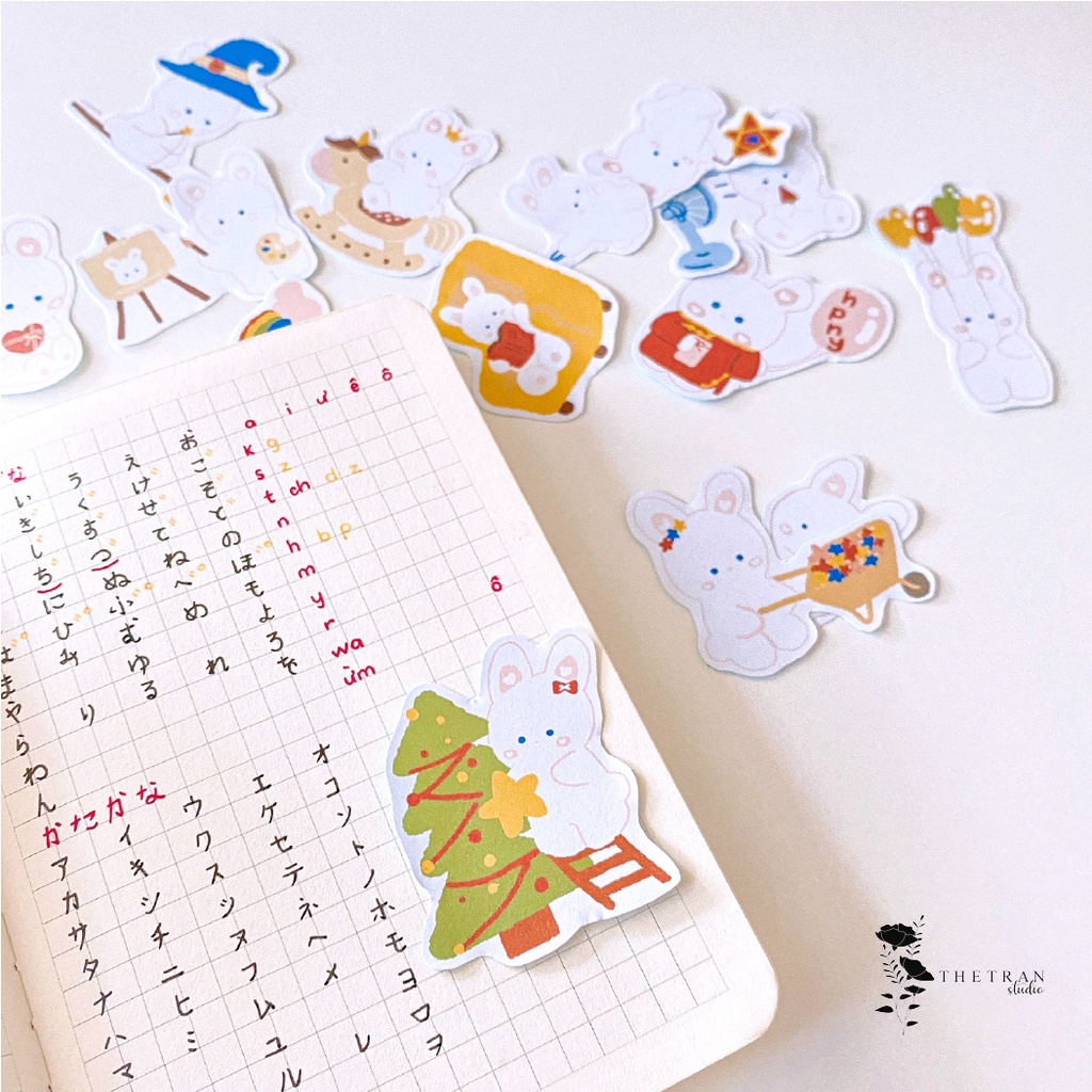 Bộ 15 sticker cute chú thỏ đáng yêu trang trí sổ tay / little bunny sticker pack / thetranstudio