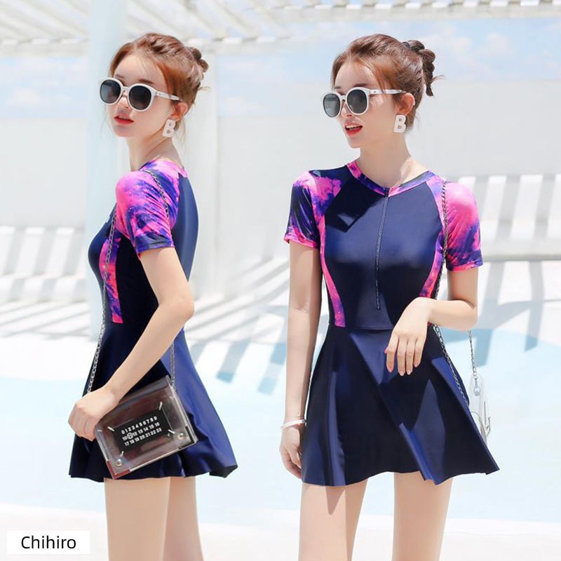 Korean Womens Sexy Sports Zipper Short Sleeve One-piece Swimwear | BigBuy360 - bigbuy360.vn