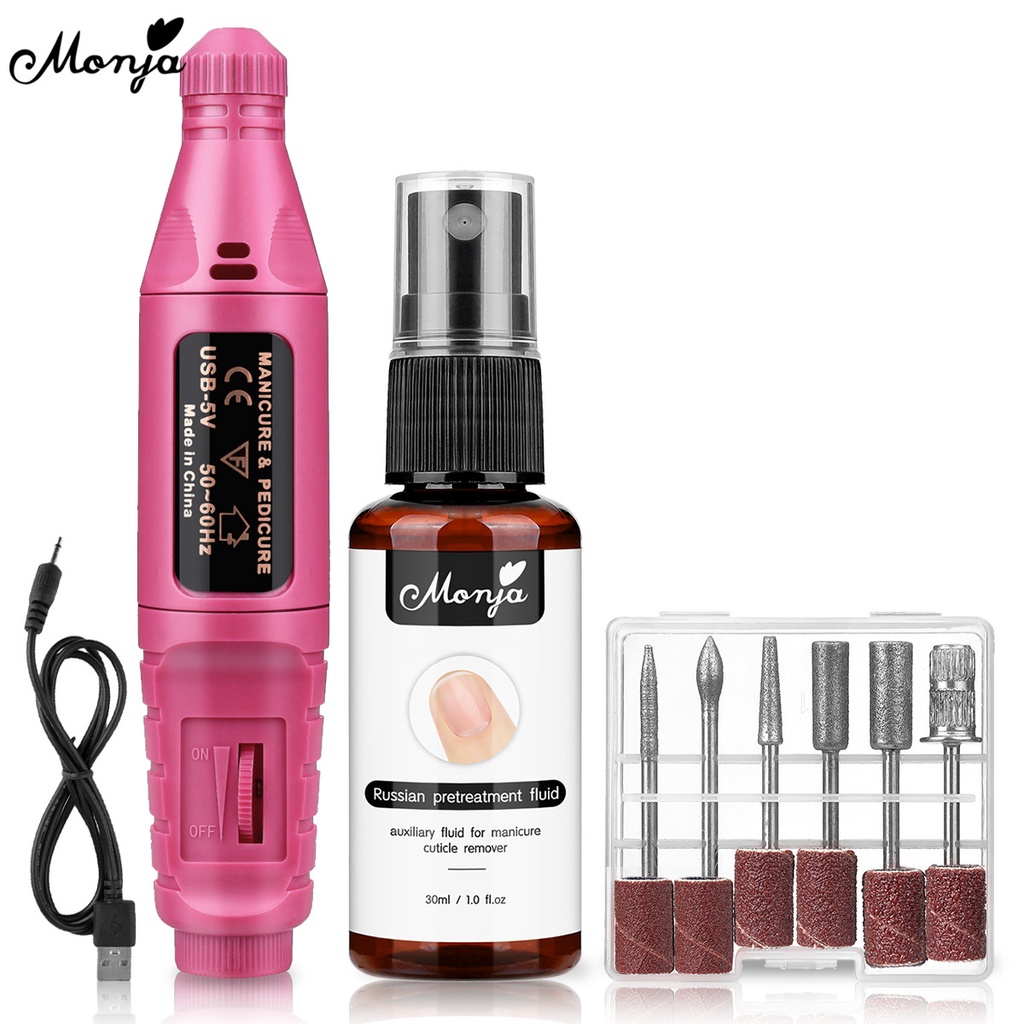 Set máy dũa móng tay điện và dung dịch hỗ trợ dưỡng móng trước MONJA DIY sử dụng tiện lợi cho salon