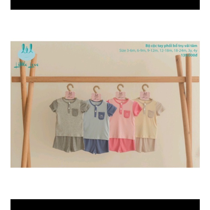 Bộ cộc tay cài vai/ bổ trụ in họa tiết cho bé Little Love (LIL)