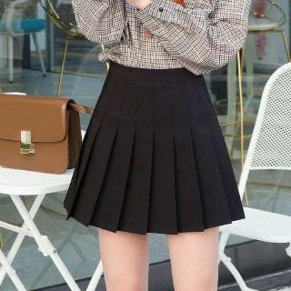 Chân Váy Ngắn Chữ A Lưng Cao Xếp Ly Màu Trắng/Đen/Hồng/Xám Size XS-3XL Thời Trang Cho Nữ
