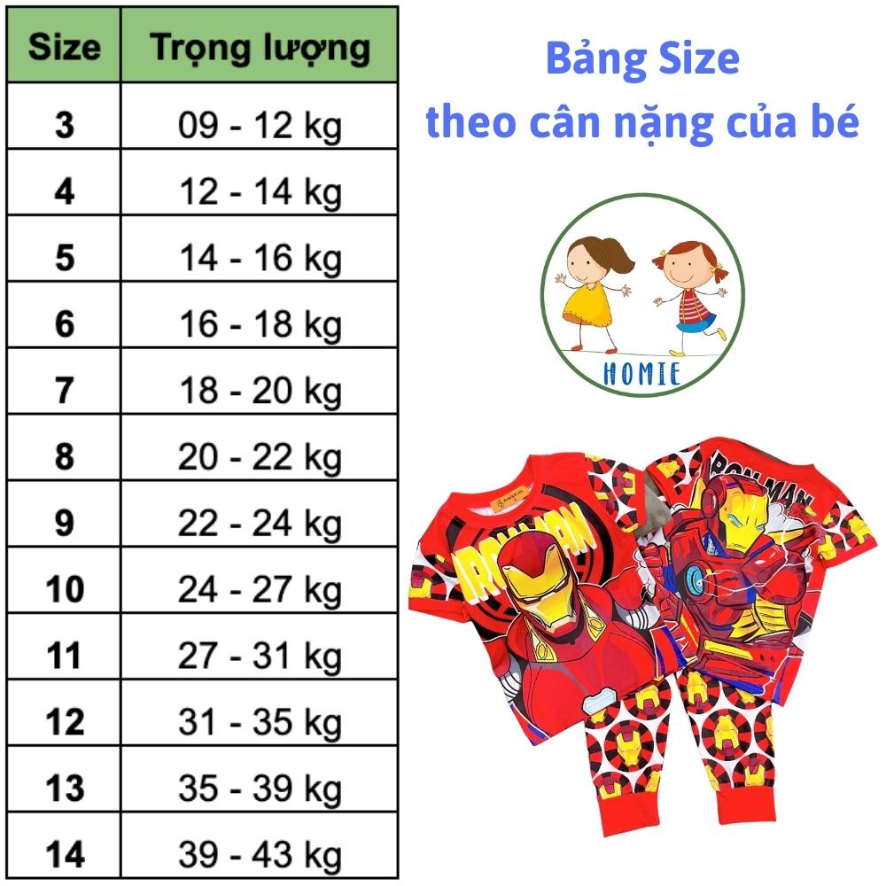 Set Đồ Bộ Cho Bé Trai 9-43 Kg Quần Dài Áo Cộc Tay Trẻ Em Vải Thun Lạnh 3D Hoạt Hình Hot Trend Bền Đẹp Homie Kids