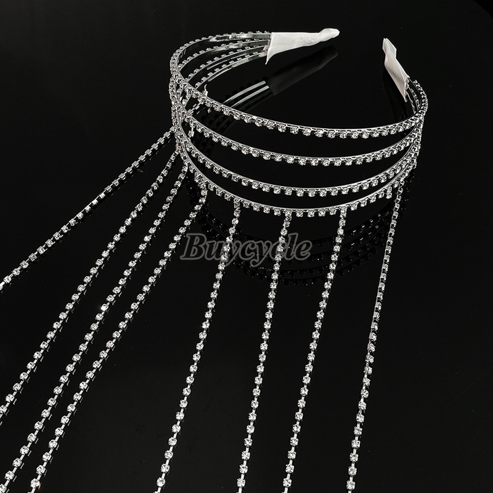 Băng Đô Kim Loại Đính Đá Tua Rua Thời Trang