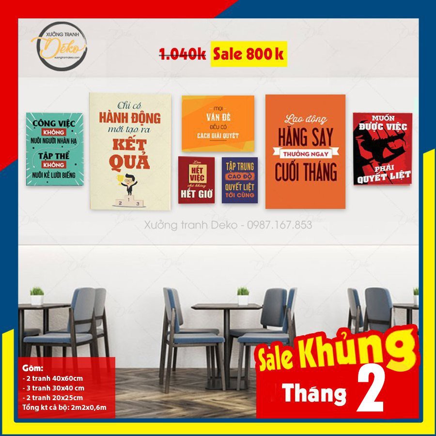 Tranh văn phòng những câu nói động lực_Bộ 5 tranh HOT_Tặng voucher