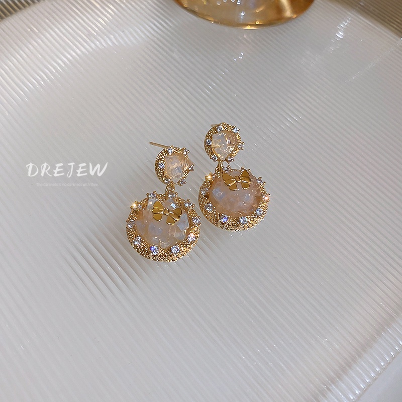DREJEW Bông Tai Mạ Vàng / Bạc Hình Bướm Đính Đá Zircon Phong Cách Ngọt Ngào Sang Trọng
