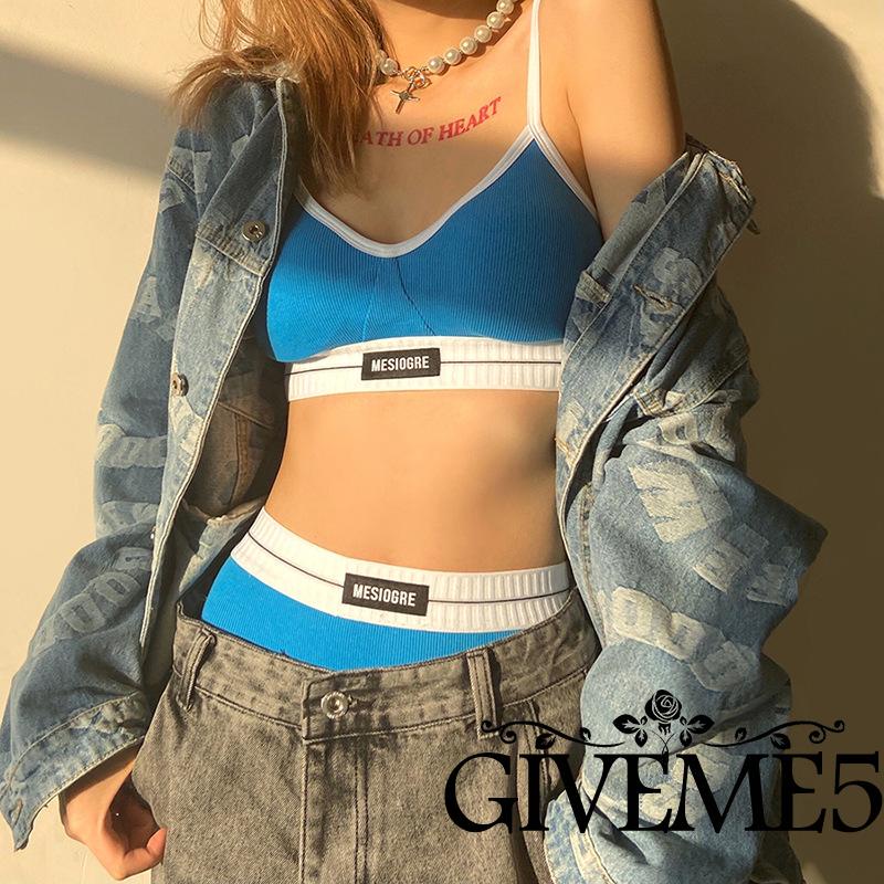 Set Áo Cổ Chữ V Hở Lưng + Quần Lót In Chữ Màu Sắc Gợi Cảm Cho Nữ