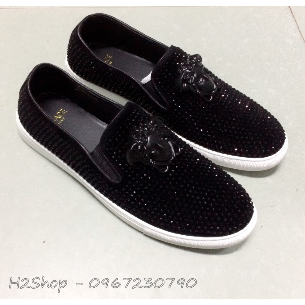 Giày Lười Versace SLIP ON Đính Đá và da trơn Mới MT083