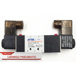 Van điện từ Airtac 2 đầu coil 4V220-08 kèm phụ kiện cút nối nhanh + giảm âm